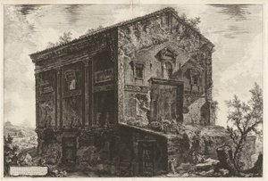 Widok na świątynię Camene w czasach starożytnych otoczoną lasem w dolinie Egerii autorstwa Giovanni Battista Piranesi