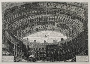 Widok na Amfiteatr Flawiuszów znany jako Koloseum autorstwa Giovanni Battista Piranesi