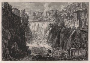 Veduta della Cascata di Tivoli (Widok na wodospad Tivoli), z Vedute di Roma (Widoki na Rzym) autorstwa Giovanni-Battista Piranesi