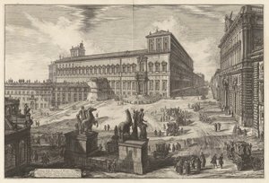 Widok na Piazza di Monte Cavallo (Widok na Piazza di Monte Cavallo [Piazza del Quirinale z Pałacem Kwirynalskim w centrum]), z Vedute di Roma (Widoki na Rzym) autorstwa Giovanni Battista Piranesi
