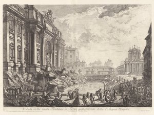 Widok na ogromną Fontannę di Trevi, dawniej znaną jako l autorstwa Giovanni Battista Piranesi