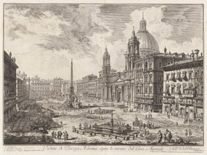 Widok na Piazza Navona nad ruinami cyrku Domicjana z Vedute di Roma (Widoki Rzymu) autorstwa Giovanni Battista Piranesi