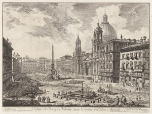 Widok na Piazza Navona ponad ruinami Circus Agonalis (Widok na Piazza Navona ponad ruinami cyrku Domicjana), z Vedute di Roma (Widoki Rzymu) autorstwa Giovanni Battista Piranesi