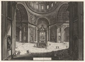 Widok wnętrza Bazyliki Świętego Piotra autorstwa Giovanni Battista Piranesi