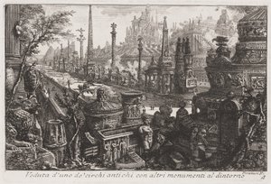 Widok starego cyrku z innymi zabytkami w środku, ok. 1760 (akwaforta) autorstwa Giovanni Battista Piranesi