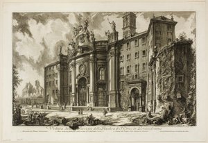 Widok fasady bazyliki S. Croce in Gerusalemme [Świętego Krzyża w Jerozolimie], z Widoków Rzymu autorstwa Giovanni Battista Piranesi