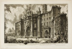 Widok fasady bazyliki S. Croce in Gerusalemme [Świętego Krzyża w Jerozolimie], z Widoków Rzymu autorstwa Giovanni Battista Piranesi