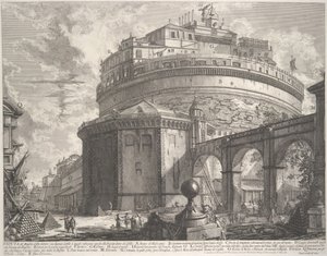 Widok na Mauzoleum cesarza Hadriana zwanego obecnie Castel S. Angelo..., ok. godz. 1756. autorstwa Giovanni Battista Piranesi