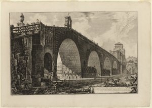 Widok na Ponte Molle [lub Most Milwijski] nad Tybrem dwie mile poza Rzymem, z Widoków Rzymu autorstwa Giovanni Battista Piranesi
