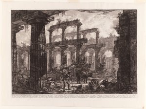 Widok na pozostałości Cella świątyni Neptuna z różnych widoków Paestum autorstwa Giovanni Battista Piranesi