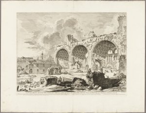 Widok szczątków jadalni Złotego Domu Nerona, potocznie zwanego Świątynią Pokoju, z Widoków Rzymu autorstwa Giovanni Battista Piranesi