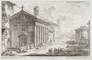 Widok świątyni Fortuna Virilis, obecnie kościoła ormiańskiego S. Maria Egiziaca, ok. 1760-78 (akwaforta) autorstwa Giovanni Battista Piranesi