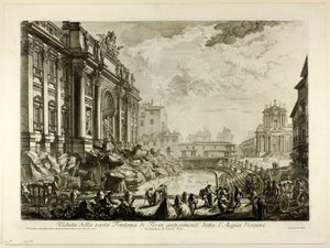 Widok na dużą Fontannę di Trevi, dawniej nazywaną Acqua Vergine, z Widoków Rzymu autorstwa Giovanni Battista Piranesi