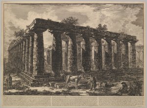Widok ukazujący pozostałości dużego ogrodzenia kolumn…, z Différentes vues de…, ca. 1748. autorstwa Giovanni Battista Piranesi