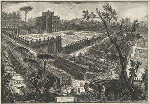 Villa Doria Pamphili w Rzymie Villa Panfili poza Porta S. Pancrazio (tytuł obiektu) Gezichten op Rome (tytuł serii) Widoki Rzymu zaprojektowane i wyryte przez architekta Giambattistę Piranesiego Ve (nez) iano (tytuł serii) autorstwa Giovanni Battista Piranesi