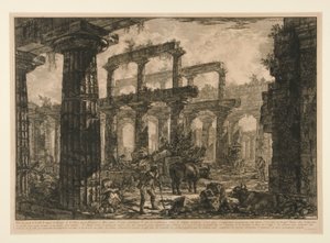 Widziany? pozostałości celli świątyni Neptuna (Widok pozostałości celli świątyni Neptuna), z różnych widoków autorstwa Giovanni-Battista Piranesi