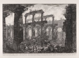 Widok na pozostałości Cella świątyni Neptuna, z różnych widoków autorstwa Giovanni Battista Piranesi