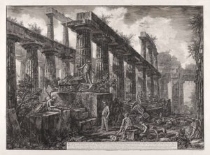 Widok na pozostałości Cella świątyni Neptuna, z różnych widoków autorstwa Giovanni Battista Piranesi