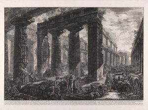 Widok wnętrza świątyni Neptuna opisanej na il. X autorstwa Giovanni Battista Piranesi