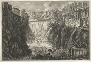 Waterval w Tivoli Widok na wodospad Tivoli (tytuł na obiekcie) Gezichten op Rome (tytuł serii) Widoki Rzymu zaprojektowane i wyryte przez architekta Giambattistę Piranesiego Ve (nez) iano (tytuł serii) autorstwa Giovanni-Battista Piranesi