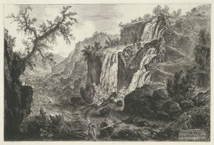 Watervallen w Tivoli Widok Cascatelle w Tivoli (tytuł na obiekcie) Gezichten op Rome (tytuł serii) Widoki Rzymu zaprojektowane i wyryte przez architekta Giambattistę Piranesiego Ve (nez) iano (tytuł serii) autorstwa Giovanni Battista Piranesi