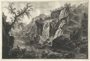 Watervallen w Tivoli Widok Cascatelle w Tivoli (tytuł na obiekcie) Gezichten op Rome (tytuł serii) Widoki Rzymu zaprojektowane i wyryte przez architekta Giambattistę Piranesiego Ve (nez) iano (tytuł serii) autorstwa Giovanni Battista Piranesi