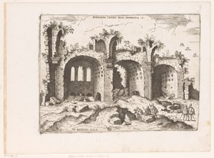 Gezicht op de Basilica van Maxentius te Rome Widok na ruiny Świątyni Pokoju (tytuł na obiekcie) Ruiny rzymskie (tytuł serii) Niektóre ważne zabytki starożytności rzymskiej (...) (tytuł serii)