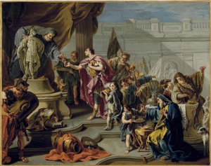 Scypion Afrykański (Publius Cornelius Scipio Africanus) (235-183 pne) składa hołd bogu Marsowi (Scipio składa hołd Marsowi) - Obraz Giovana Battisty Pittoniego (1687-1767), olej na płótnie (71,7x91,1 cm) - Prywatna kolekcja