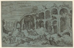 Kolosy. Ro. Prospekt. 3 (Trzeci widok Koloseum w Rzymie) autorstwa Giovanni Battista Pittoni, after Hieronymus Cock