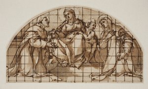 Luneta z Madonną z Dzieciątkiem ze św. Franciszkiem z Asyżu i Katarzyną ze Sieny autorstwa Giovanni Battista Ricci