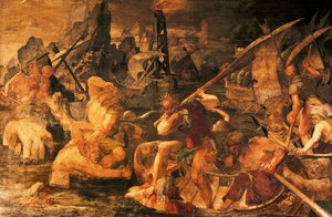 Walka morska, Galeria fresku Franciszka I, Zamek Fontainebleau (wpisany na Listę Światowego Dziedzictwa UNESCO) autorstwa Giovanni Battista Rosso Fiorentino