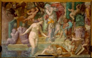 Szkoła Fontainebleau: Wenus przy fontannie. Obraz Giovanniego Battisty autorstwa Jacopo Rosso (1494-1541)