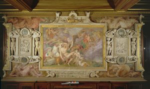 Śmierć Adonisa, detal dekoracji w Galerii Franciszka I, 1530-40 fresk i stiuk autorstwa Giovanni Battista Rosso Fiorentino