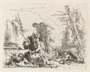 Kobieta z ramionami w łańcuchach i cztery inne postacie z Vari capricci (Various Capriccios) autorstwa Giovanni-Battista Tiepolo