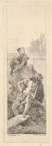 Siedzący brodaty mężczyzna spogląda przez prawe ramię na dziecko i kobietę bearin..., ca. 1750-55. autorstwa Giovanni Battista Tiepolo