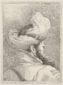 Brodaty mężczyzna w turbanie, przedstawiony w długości biustu od tyłu w trzech czwartych w..., ca. 1770. autorstwa Giovanni Battista Tiepolo