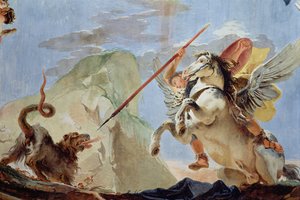 Bellerophon, dosiadający Pegaza, zabijający Chimerę, fragment fresku na suficie patrz także 64554 autorstwa Giovanni Battista Tiepolo