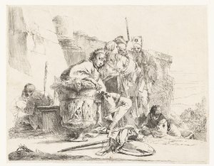 Chłopiec siedzący obok wazonu z innymi ludźmi autorstwa Giovanni Battista Tiepolo