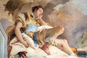Fragment Rinalda z obrazu Armida porywająca śpiącego Rinalda, z Sali Jerozolimskiej w Palazzinie, 1757 r. autorstwa Giovanni Battista Tiepolo