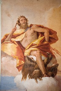 Jowisz Gromowładca z Orłem, z Pokoju Bóstw Olimpijskich w Foresterii (Pensjonat) 1757 autorstwa Giovanni Battista Tiepolo