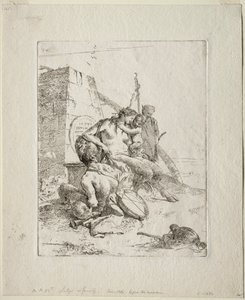 Scherzi di Fantasia: Rodzina Satyrów z obeliskiem autorstwa Giovanni Battista Tiepolo