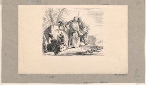 Siedząca kobieta, młody żołnierz i mag z Vari Capricci autorstwa Giovanni Battista Tiepolo
