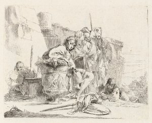 Siedząca młodzież oparta o urnę, z Vari capricci (Różne Capriccios) autorstwa Giovanni-Battista Tiepolo