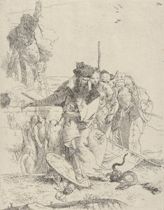 Sześć osób obserwujących węża ze Scherzi, ok. godz. 1743-50. autorstwa Giovanni Battista Tiepolo