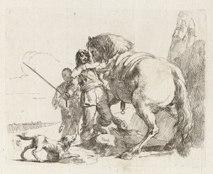 Jeździec stojący przy swoim koniu, z Vari capricci (Różne Capriccios) autorstwa Giovanni Battista Tiepolo
