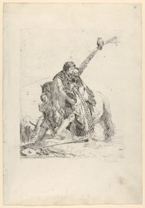 Trzech mężczyzn stojących obok konia, ze Scherzi, ca. 1740. autorstwa Giovanni Battista Tiepolo