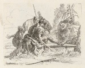 Dwóch żołnierzy i dwie kobiety z Vari capricci (Różne Capriccios) autorstwa Giovanni-Battista Tiepolo