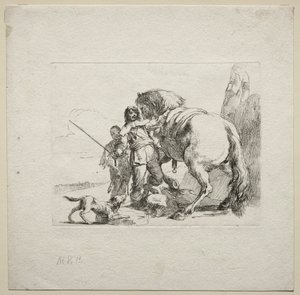 Różne kaprysy: Kawaler dosiadający konia, 1785. autorstwa Giovanni Battista Tiepolo