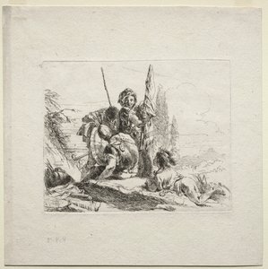 Różne kaprysy: Trzej żołnierze i chłopiec autorstwa Giovanni Battista Tiepolo