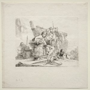 Różne kaprysy: młody mężczyzna siedzący, oparty o urnę autorstwa Giovanni Battista Tiepolo